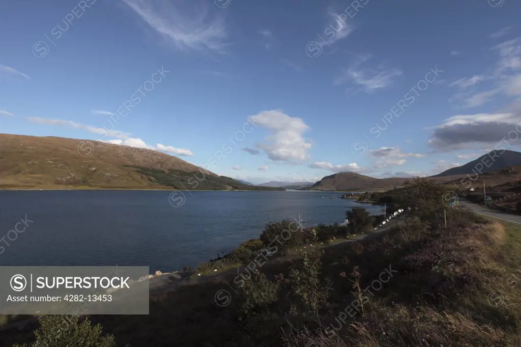 Scotland, Highland, Dunan. View from Dunan on the Isle of Skye across Loch na Cairidh to the Isle of Scalpay.