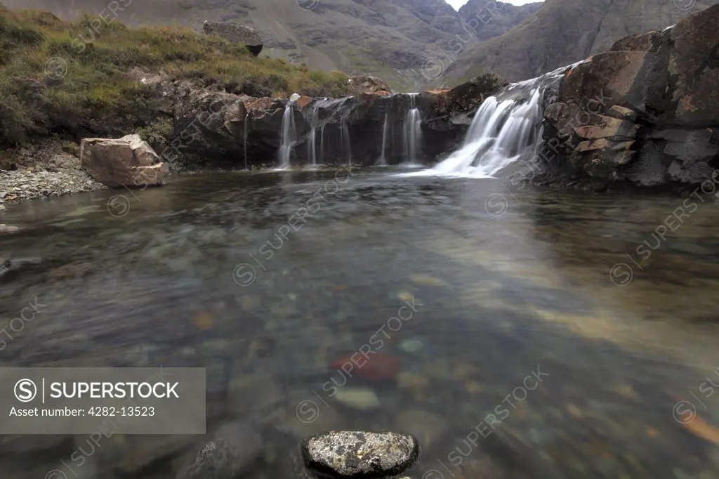 Scotland, Highland, Glen Brittle. Fairy Pools and Gorge, formed by Allt Coir' a' Mhadaidh as it flows down from the foothills of the Black Cuillins into Glen Brittle on the Isle of Skye.