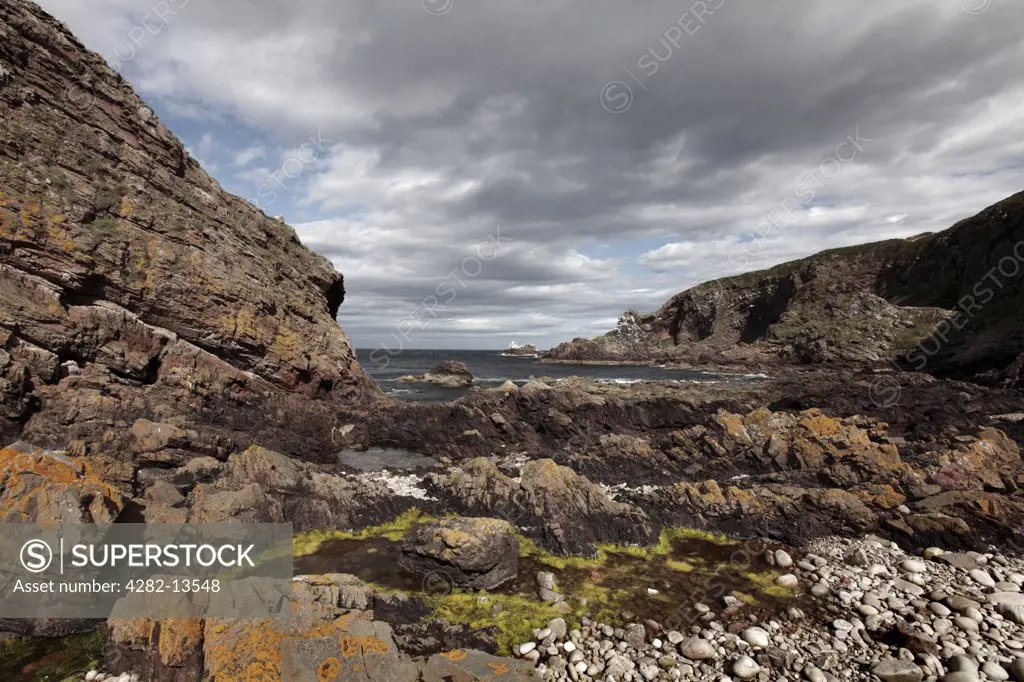 Scotland, Banffshire, Findochty. Rugged coastline at Findochty on the north east coast of Scotland.