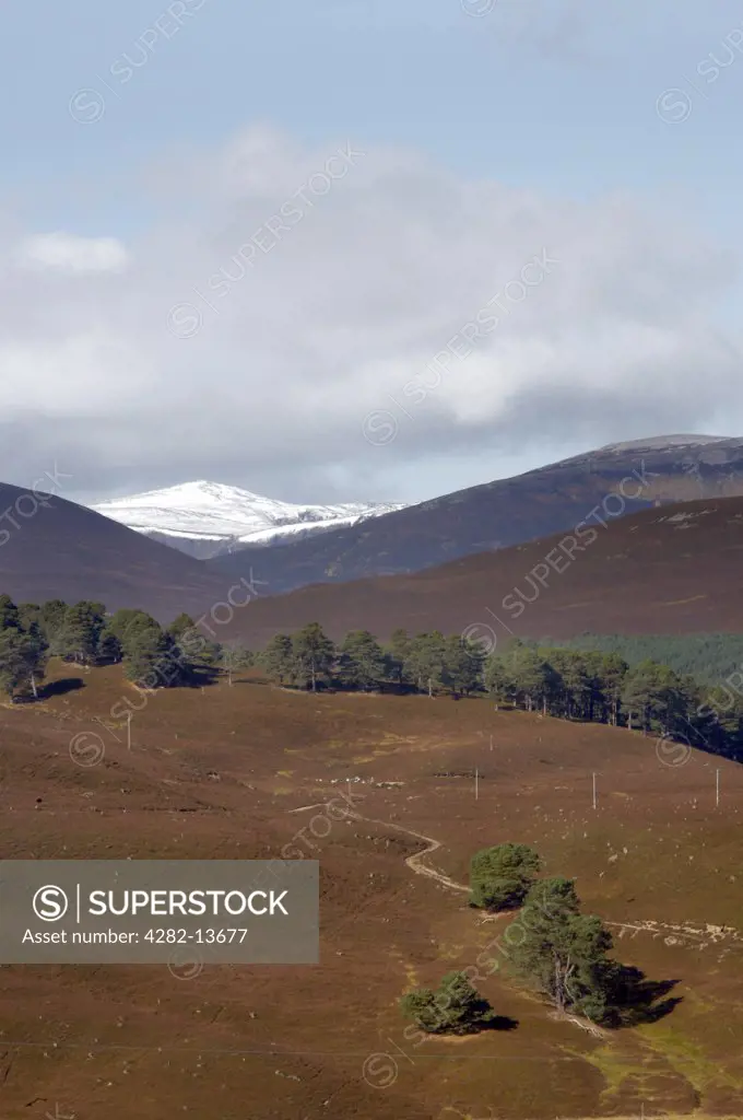 Scotland, Aberdeenshire, Braemar. Hills and mountains surrounding Linn of Dee, a 300 metre natural rock gorge.