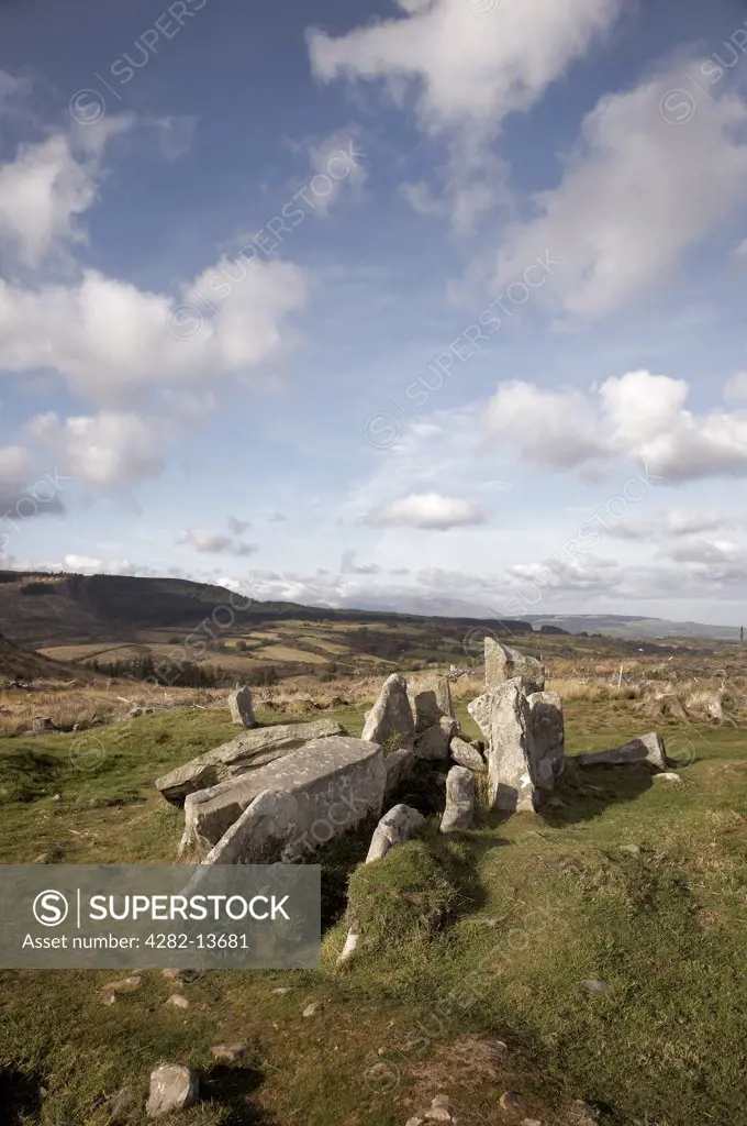 Scotland, North Ayrshire, Glenashdale. Giants Grave, chambered cairns from the Neolithic period in Glenashdale on the Isle of Arran.