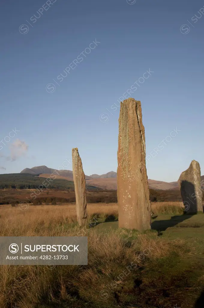 Scotland, North Ayrshire, Machrie Moor. Standing stones dating from around 1800-1600 BC at Machrie Moor on the Isle of Arran.