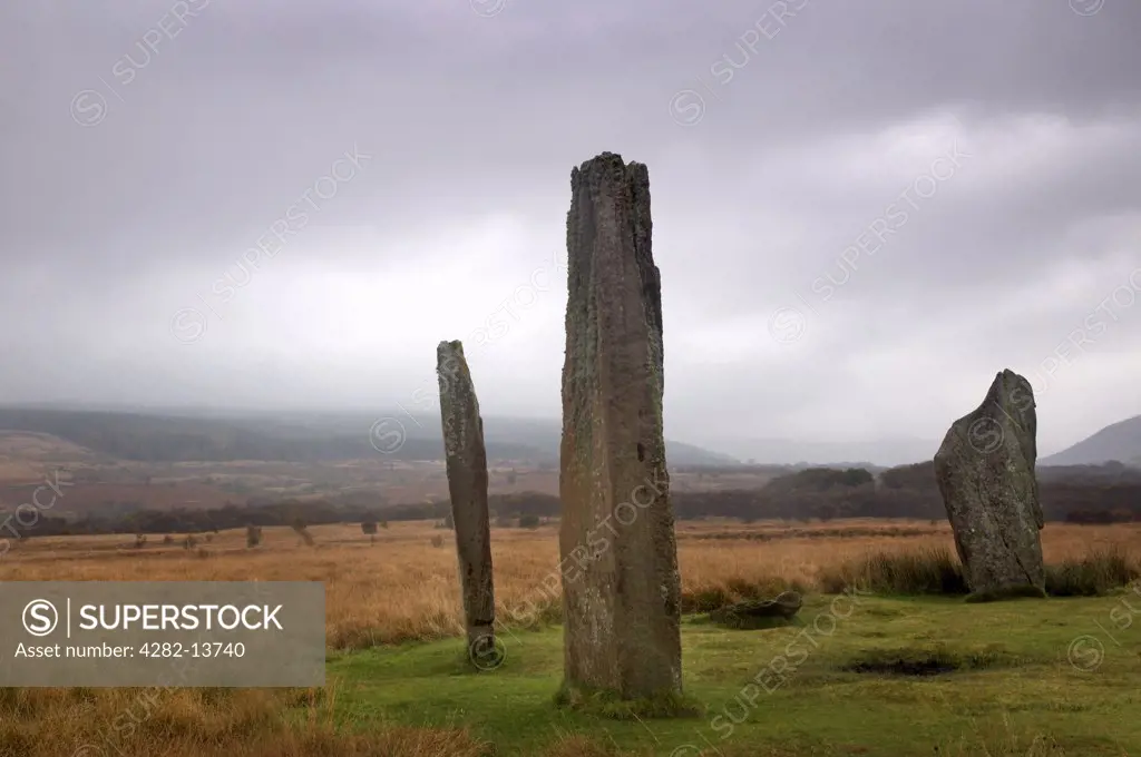 Scotland, North Ayrshire, Machrie Moor. Standing stones dating from around 1800-1600 BC at Machrie Moor on the Isle of Arran.