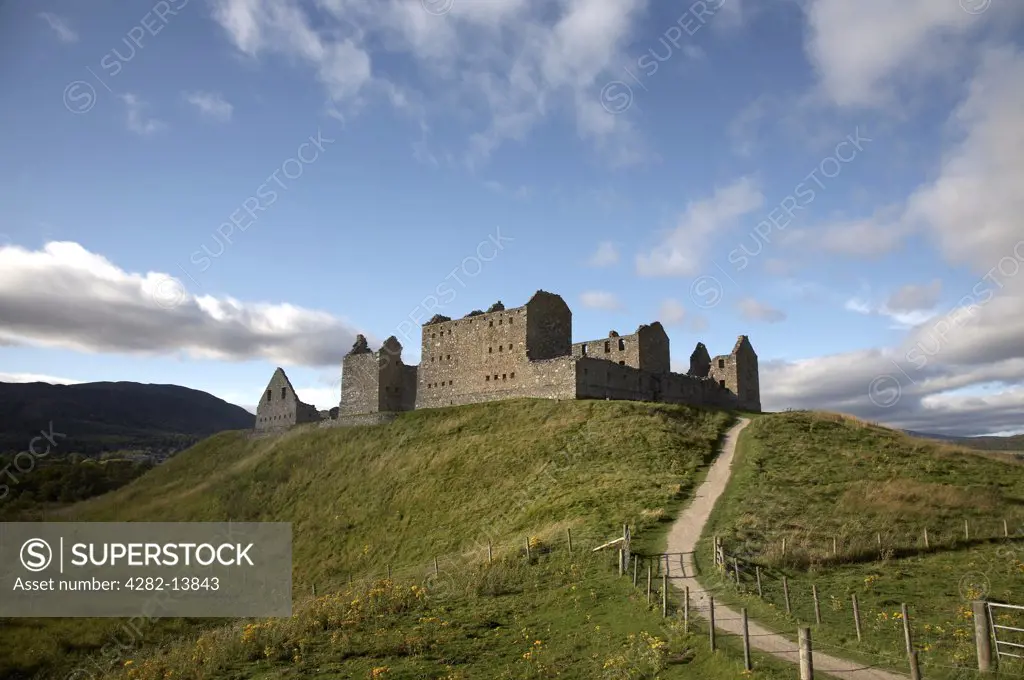Scotland, Highland, Kingussie. A view toward Ruthven Barracks. This was the site of two previous castles that were both destroyed.