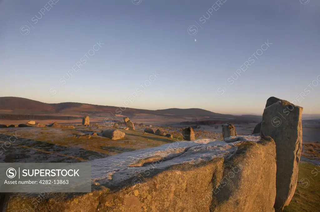 Scotland, Aberdeenshire, Tarland. A view over Tomnaverie Stones at Tarland.