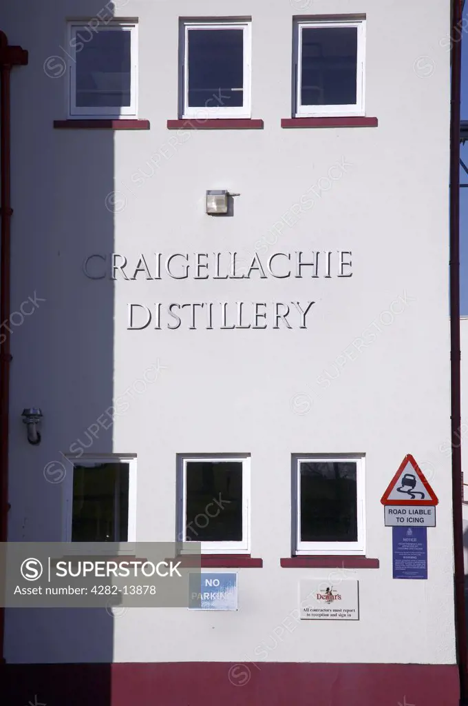 Scotland, Banffshire, Craigellachie. An exterior view of the Craigellachie Distillery Building in Banffshire.