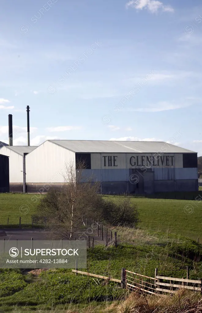 Scotland, Banffshire, Glenlivet. A view to the Glenlivet Whisky distillery at Banffshire.
