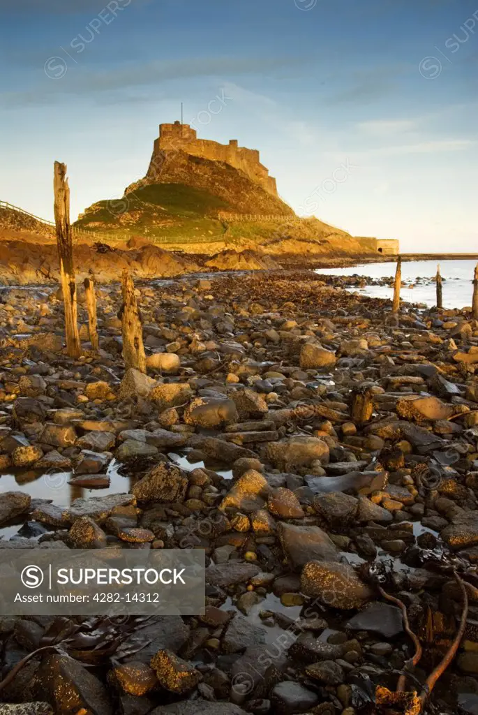 England, Northumberland, Lindisfarne. A view of The Holy Island of Lindisfarne. The North Sea off Lindisfarne provides a dangerous living for a small number of locals and remains a haven for seals and seabirds.
