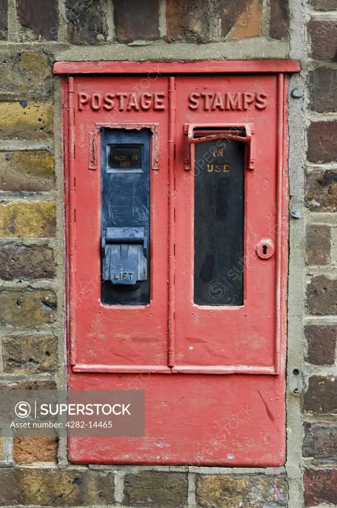 England, Berkshire, Eton. A close up of an old style postage stamp box in Eton.