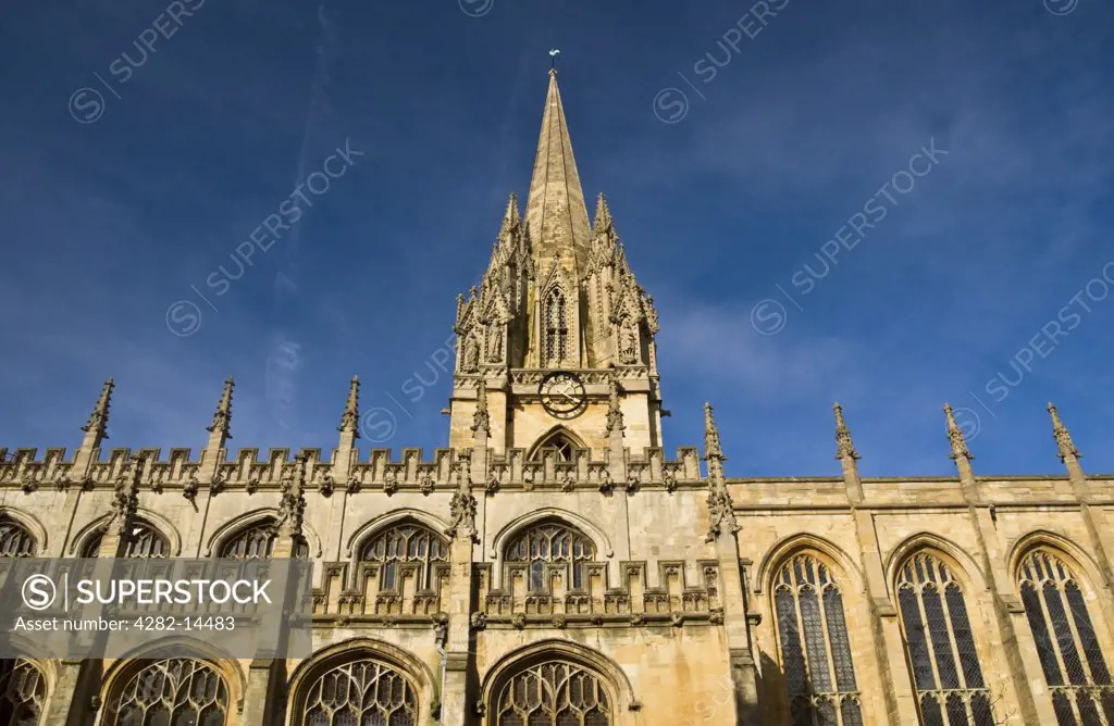 England, Oxfordshire, Oxford. View looking up at the Church of St Mary the Virgin in Oxford.