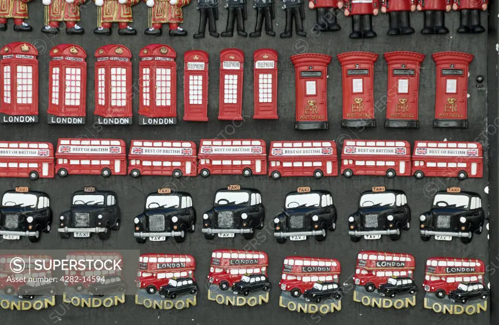 England, London, West End. A selection of London souvenirs on sale in the west end of London.