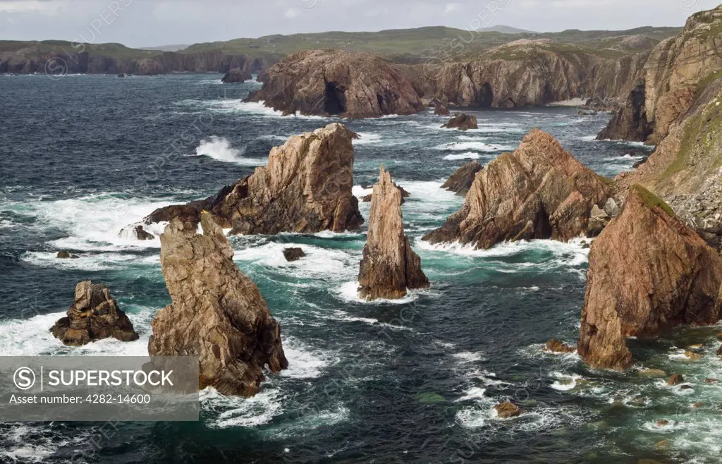 Scotland, Western Isles, Mangersta. Sea stacks off the western coast of the Isle of Lewis in Scotland.
