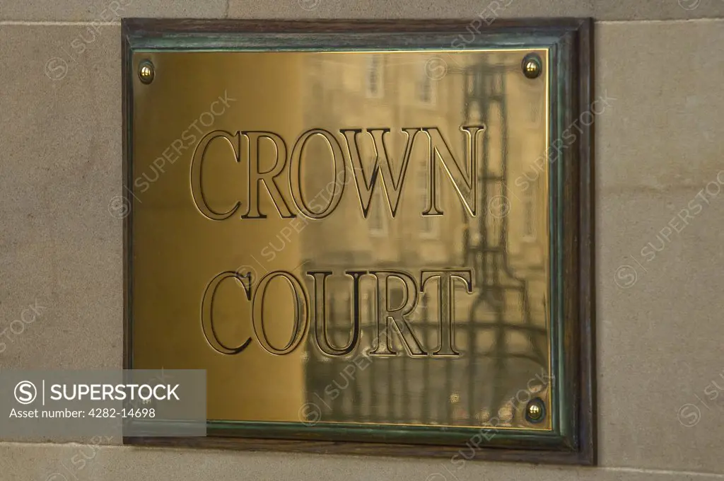 England, North Yorkshire, York. Brass plaque on the wall outside York Crown Court.