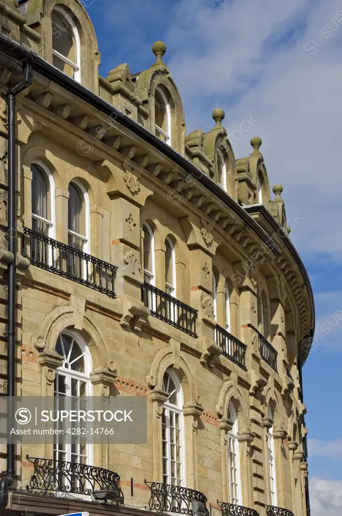 England, North Yorkshire, Harrogate. Detail of the Victorian architecture on Cambridge Crescent.
