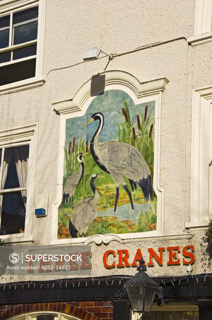England, North Yorkshire, York. Three Cranes pub sign, St Sampson's Square.