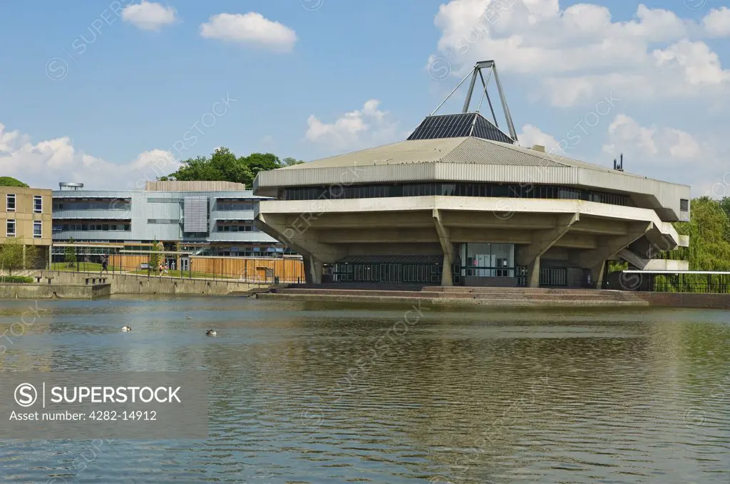 England, North Yorkshire, Heslington. The University of York's Central Hall on the Heslington Campus. The venue is used for large orchestral and choir concerts, and for some music theatre productions.