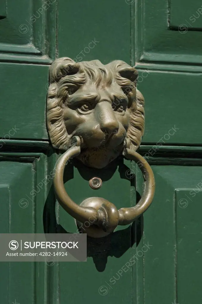 England, North Yorkshire, York. Door knocker in the form of a lion's head.