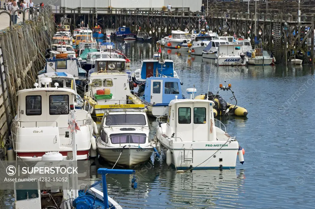 England, North Yorkshire, Scarborough. Boats moored in Scarborough Harbour.