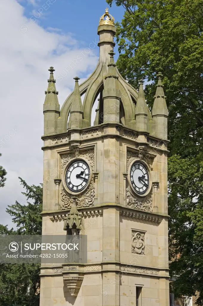 England, North Yorkshire, Ripon. Victoria Clock Tower, built to commemorate the diamond jubilee of Queen Victoria in 1897.
