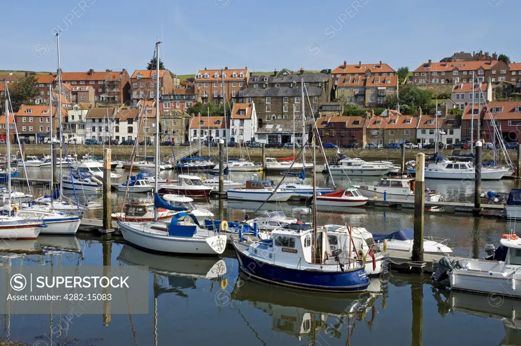 England, North Yorkshire, Whitby. Boats moored on the River Esk.
