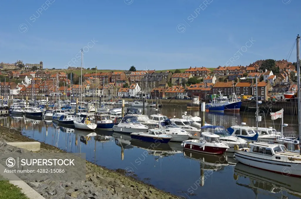 England, North Yorkshire, Whitby. Boats moored on the River Esk.