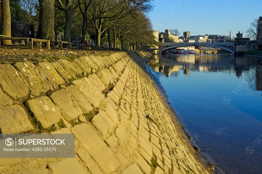 England, North Yorkshire, York. View along the River Ouse towards Lendal Bridge built in 1863.