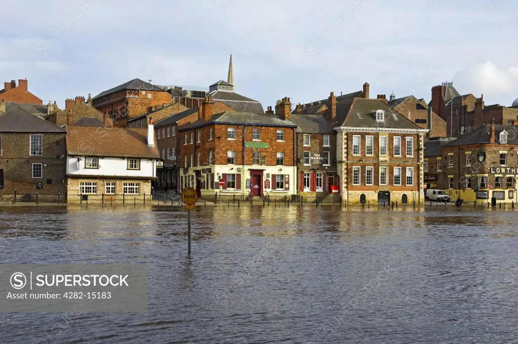 England, North Yorkshire, York. The River Ouse in flood at King's Staith.