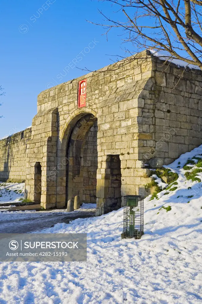 England, North Yorkshire, York. Fishergate Bar, the former entrance through the city walls into York from Selby, in winter.