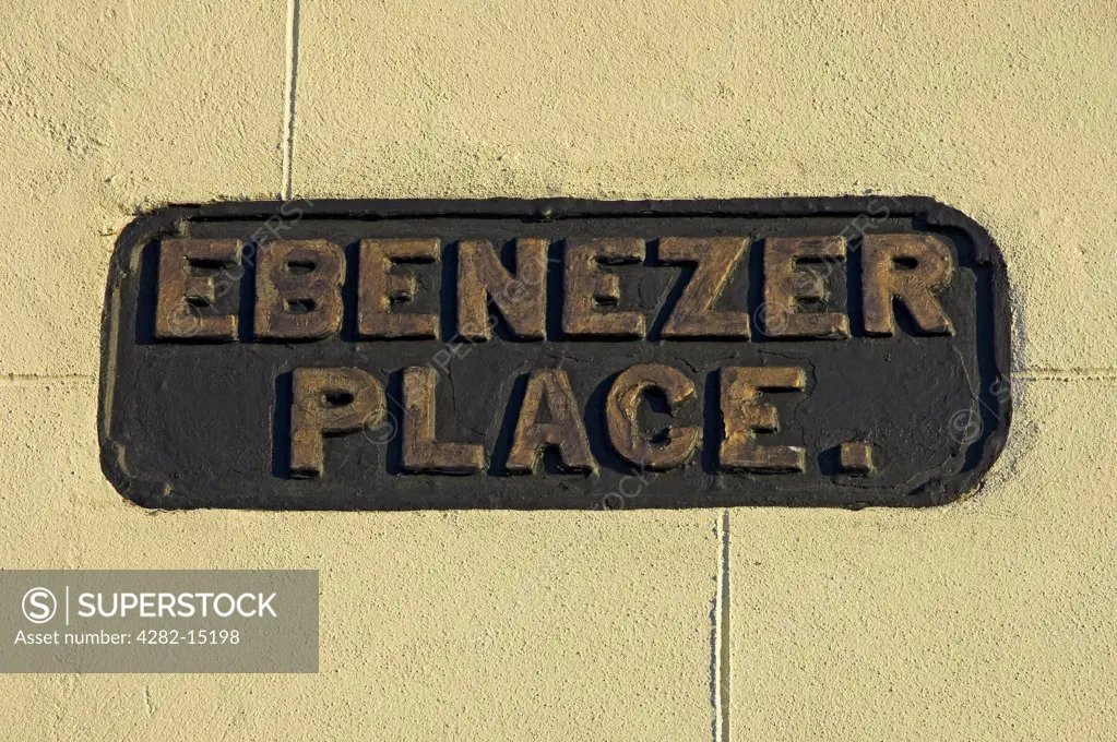 England, North Yorkshire, York. Sign for Ebenezer Place mounted on a wall.