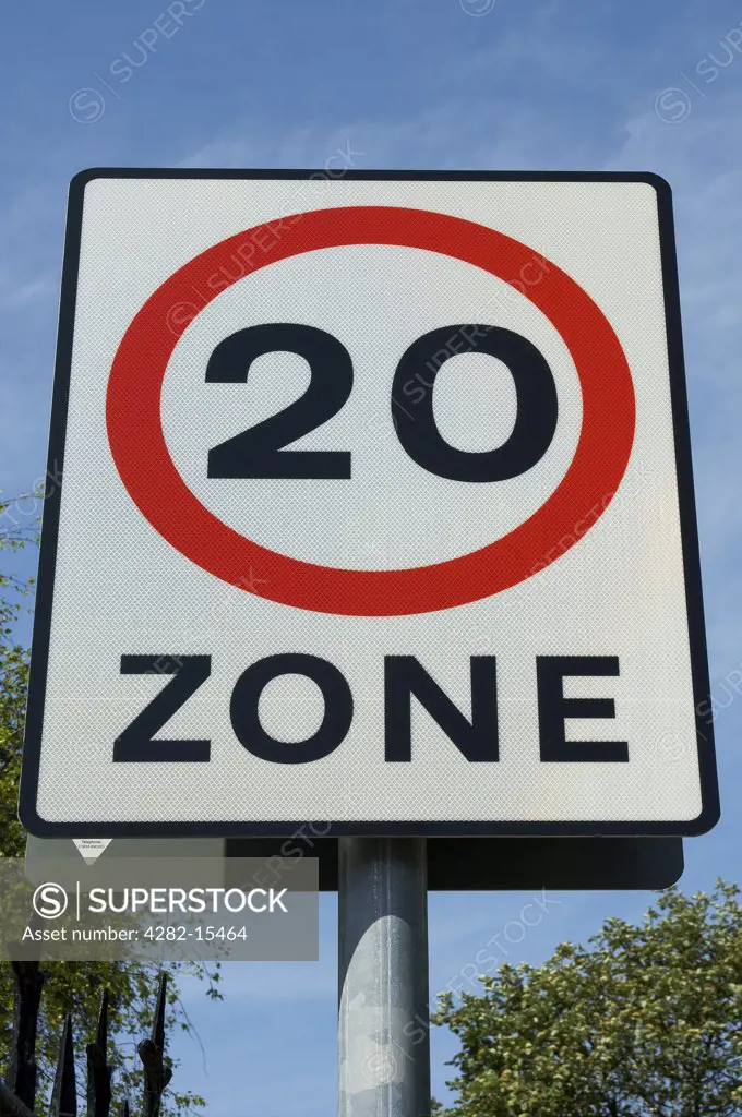 England, East Riding of Yorkshire, Beverley. 20 miles per hour speed restriction sign.