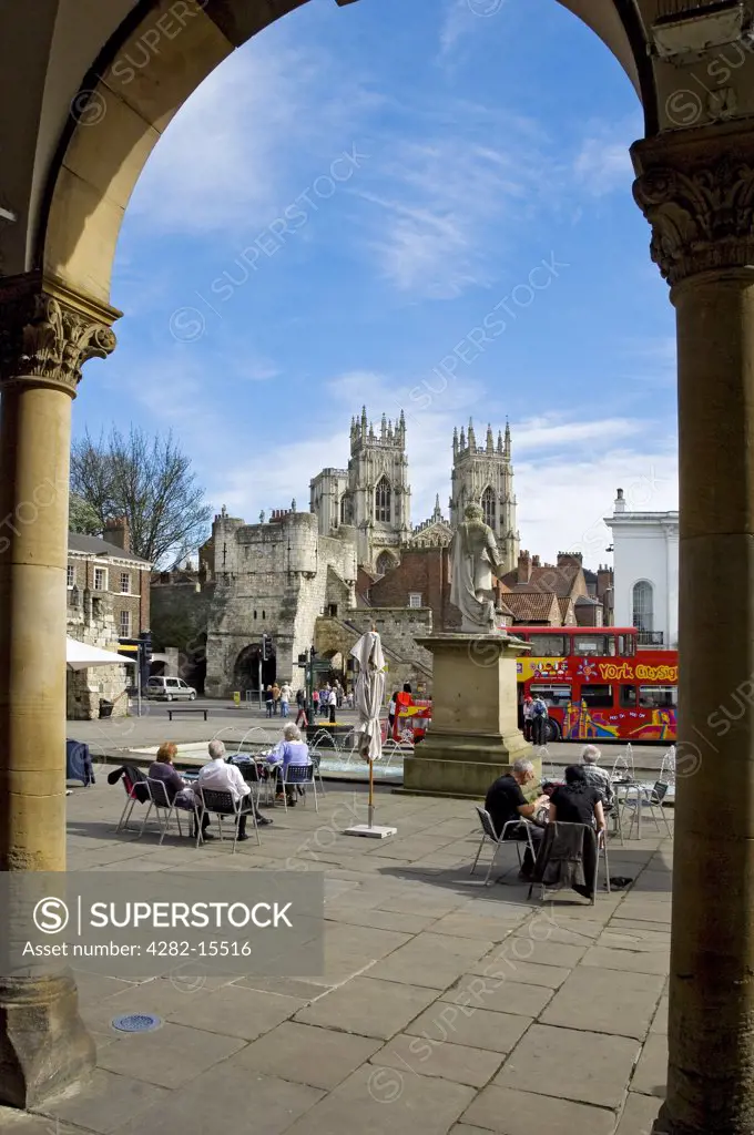 England, North Yorkshire, York. Looking across Exhibition Square from the City Art Gallery towards Bootham Bar and the Minster.