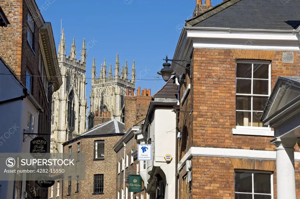 England, North Yorkshire, York. View of York Minster from Low Petergate.