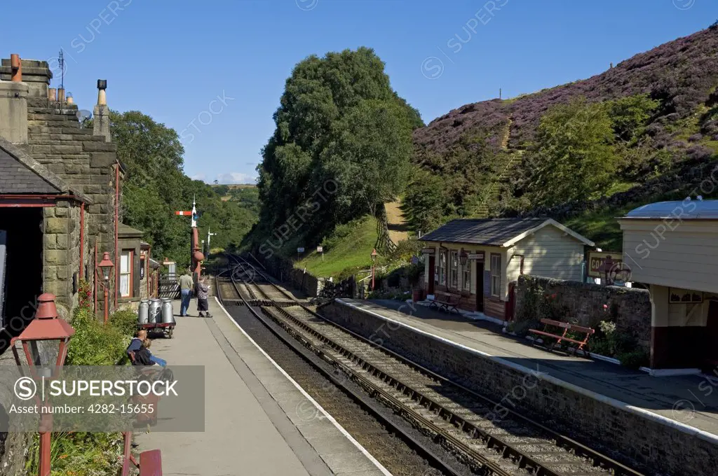 England, North Yorkshire, Goathland. Goathland railway station on the North Yorkshire Moors Railway.