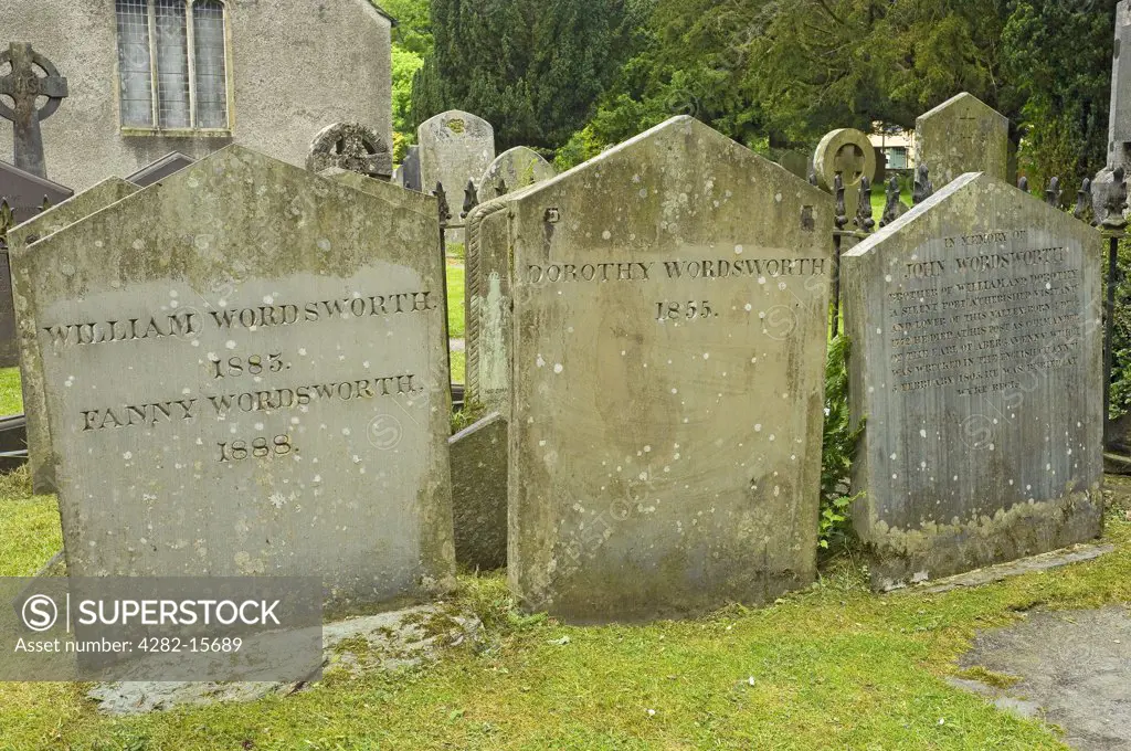 England, Cumbria, Grasmere. Wordsworth family graves in St Oswalds churchyard.