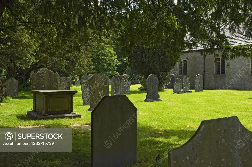 England, Cumbria, Grasmere. The graveyard of St Oswald's church where William Wordsworth is buried.