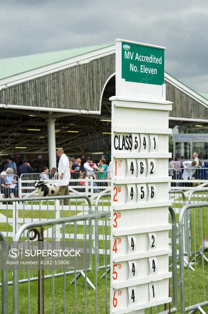 England, North Yorkshire, Harrogate. Results board at the Great Yorkshire Show.