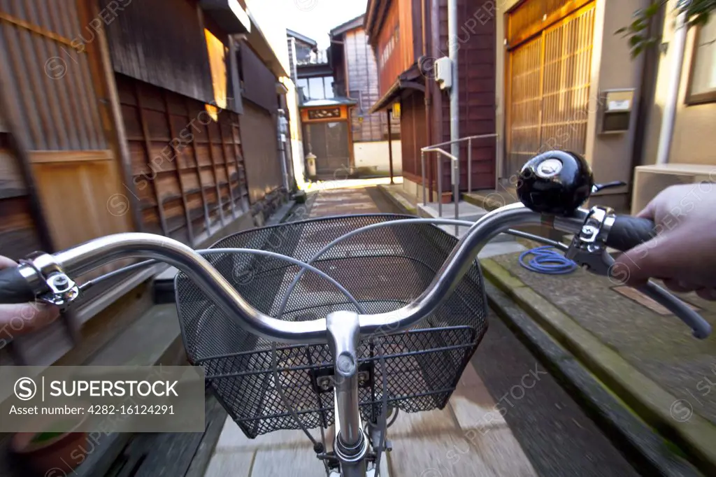 Cycling through the old town of Kanazawa in Japan shot from a POV perspective.