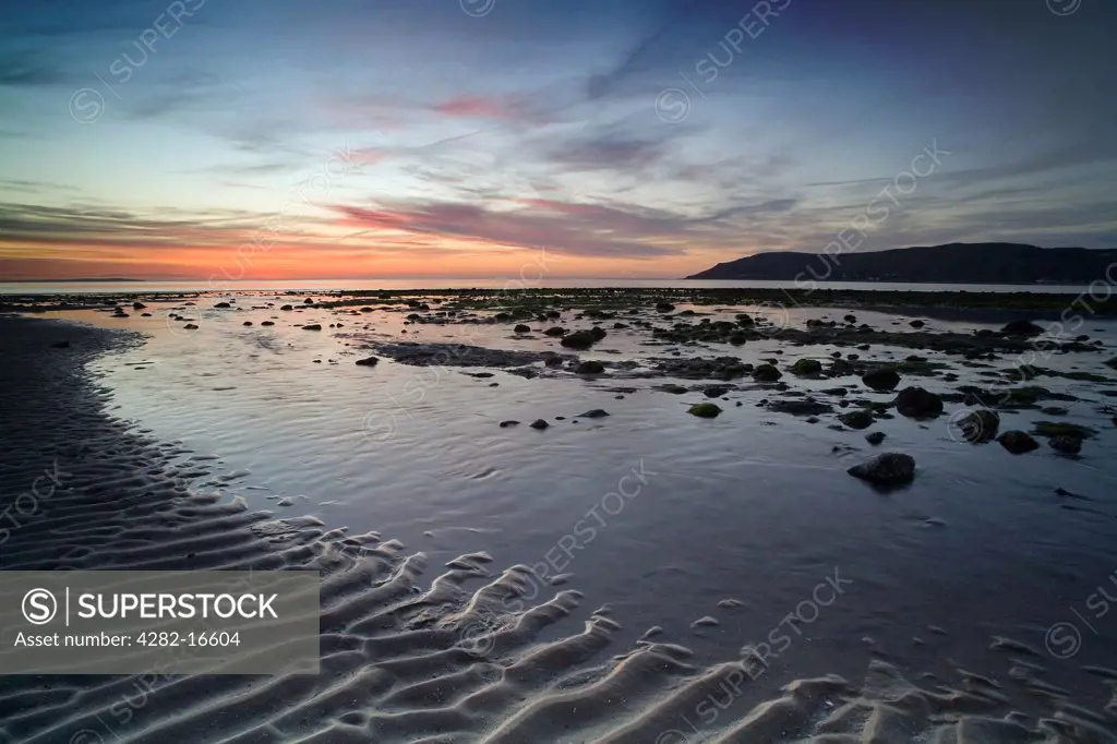 North Wales, Conwy, Conwy Sands. Sunset over Conwy Sands.
