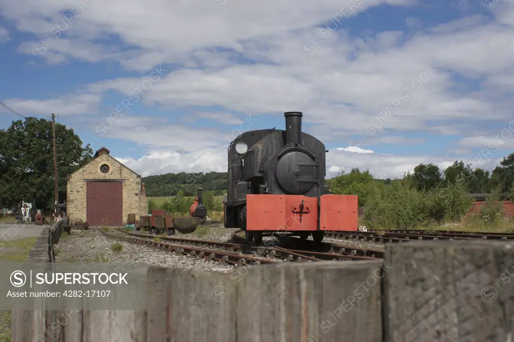 England, County Durham, Beamish. A steam locomotive at Beamish, The Living Museum of the North. Beamish is an open air museum displaying life in North East England at the beginning of the 20th century.