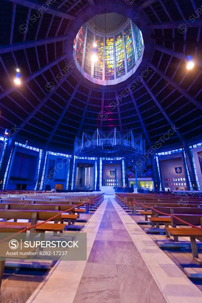 England, Merseyside, Liverpool. The interior of The Metropolitan Cathedral Church of Christ the King, known as Liverpool Metropolitan Cathedral.
