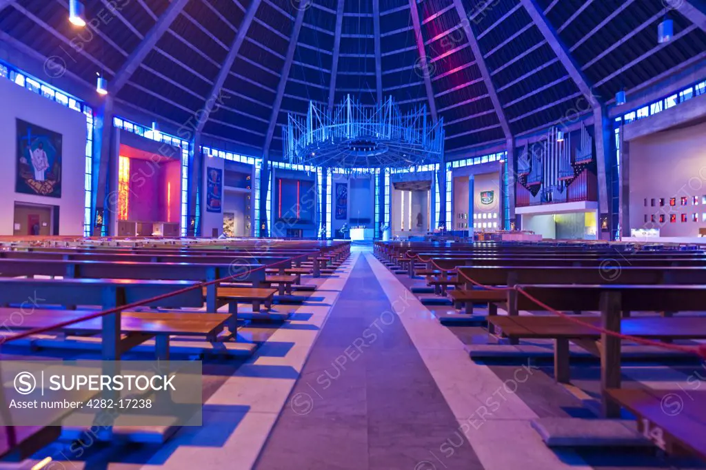 England, Merseyside, Liverpool. The interior of The Metropolitan Cathedral Church of Christ the King, known as Liverpool Metropolitan Cathedral.