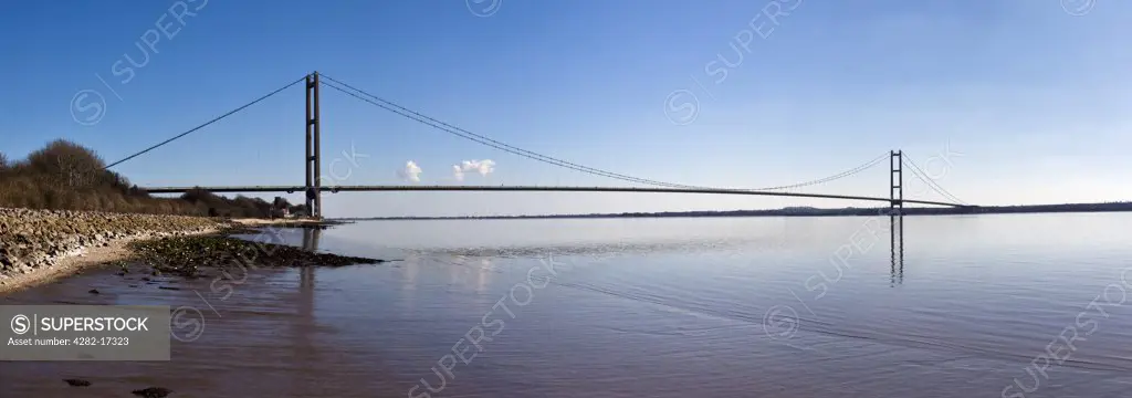 England, East Riding of Yorkshire, Hessle. The Humber Bridge, the fifth-largest single-span suspension bridge in the world.