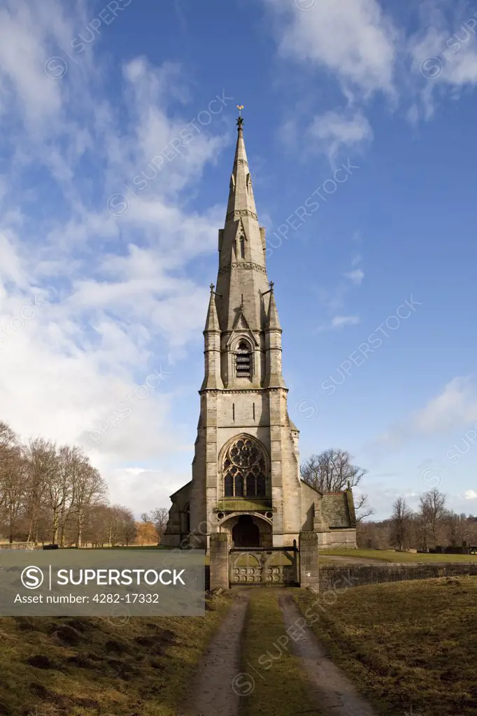 England, North Yorkshire, Studley Royal. The Church of St. Mary's at Studley Royal in winter. The church is part of the Studley Royal UNESCO World Heritage Site.