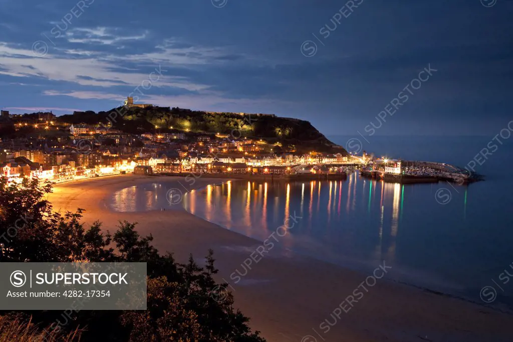 England, North Yorkshire, Scarborough. South Bay in Scarborough at dusk.