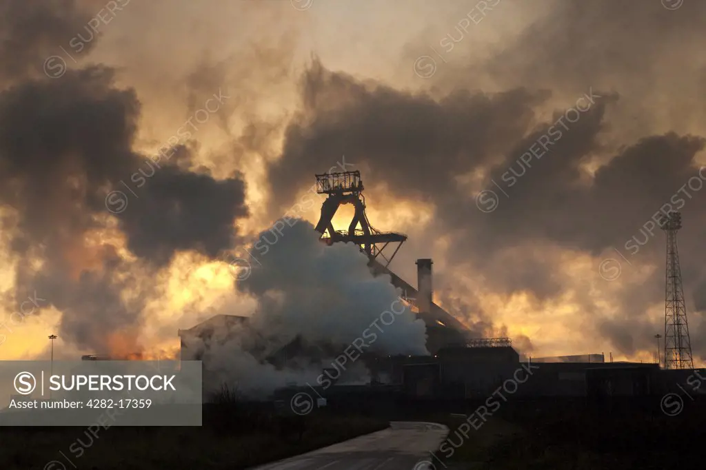 England, Redcar & Cleveland, Redcar. The Blast Furnace at Redcar, one of the largest in Europe, at dawn.