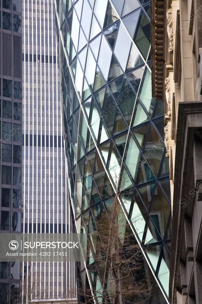 England, London, The City of London. 30 St Mary Axe known as the Gherkin in the City of London.