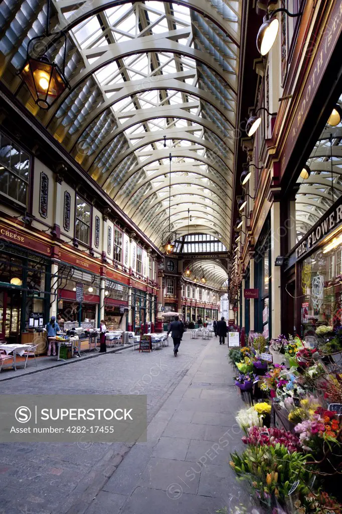 England, London, The City of London. Leadenhall Market, a covered market in the City of London dating back to the fourteenth century.