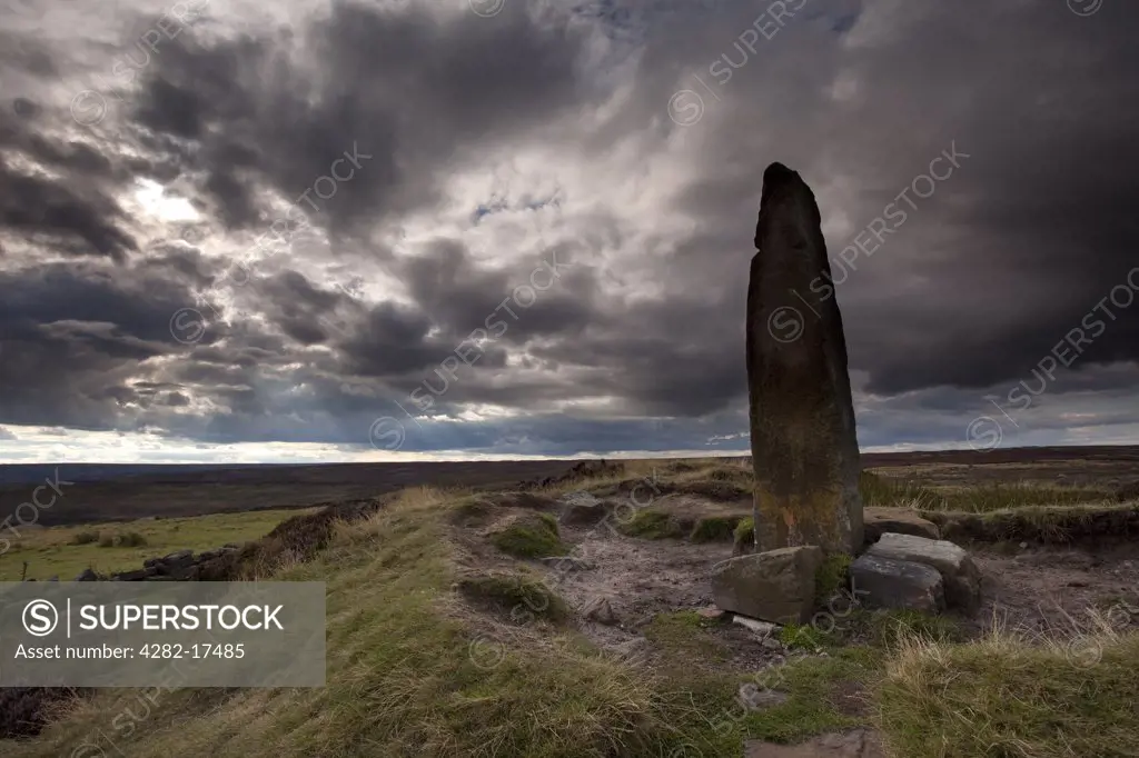 England, North Yorkshire, Blakey Ridge. Standing Stone on Blakey Ridge in the North York Moors National Park.
