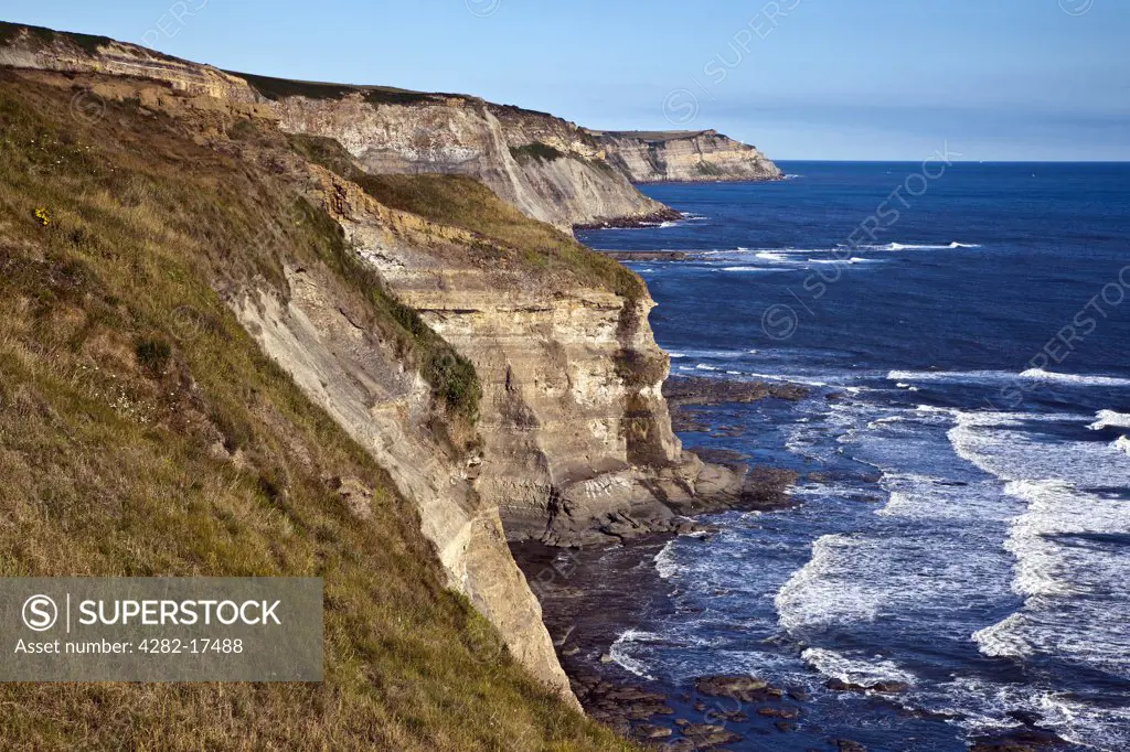 England, North Yorkshire, Robin Hood's Bay. Steep cliffs on the North Yorkshire Coast, by the North Sea.