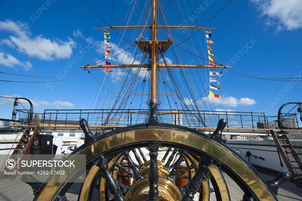 England, Hampshire, Portsmouth. The upper deck of HMS Warrior, the only surviving member of Queen Victoria's Black Battle Fleet at Portsmouth Historic Dockyard.